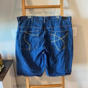 Sean John Mens Blue Denim Jean Shorts Size 48 Baggy Fit Chain Stitch Pockets